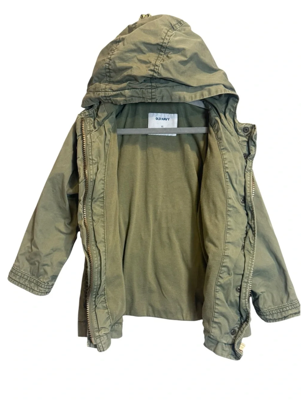 Old Navy Toddler Girl Twill Hooded Jacket Zip Pockets Olive Green Fall Size 3T